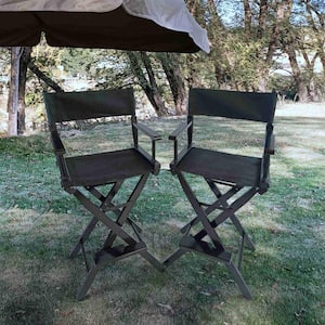 Set of 2 Chairs Foldable Casual Home Director's Chair, Black Canvas Chair for Adults