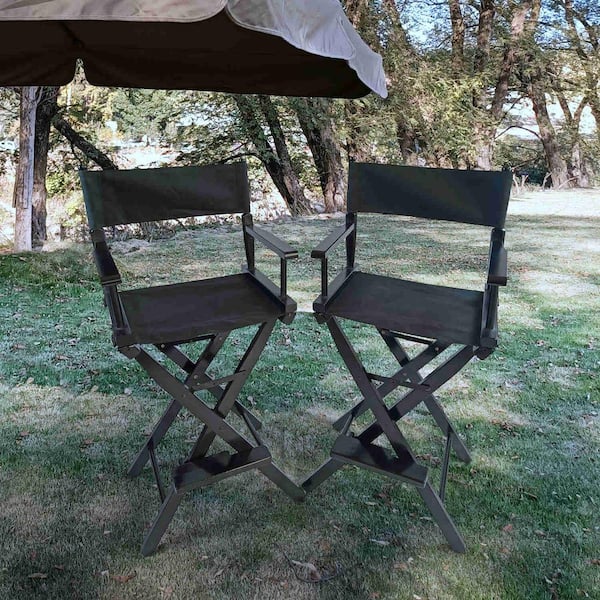 HOTEBIKE Set of 2 Chairs Foldable Casual Home Director's Chair, Black Canvas Chair for Adults