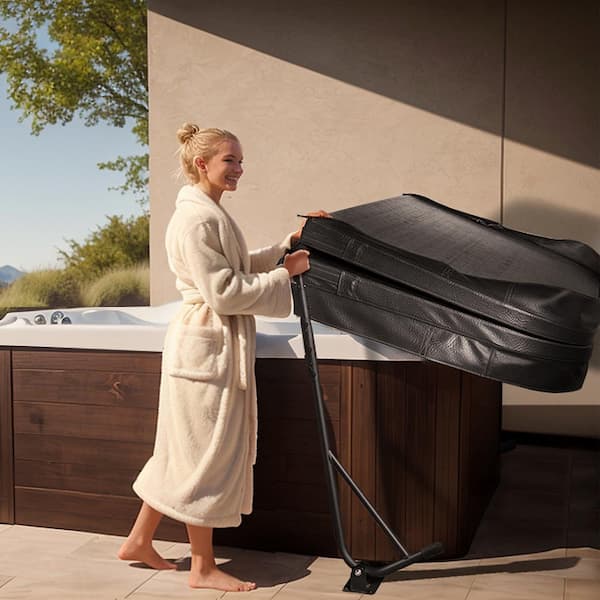 Hot Tub Cover Lift Spa Cover Lift Height Width adjustable 1-Piece Bath Hardware Set in black instruction included