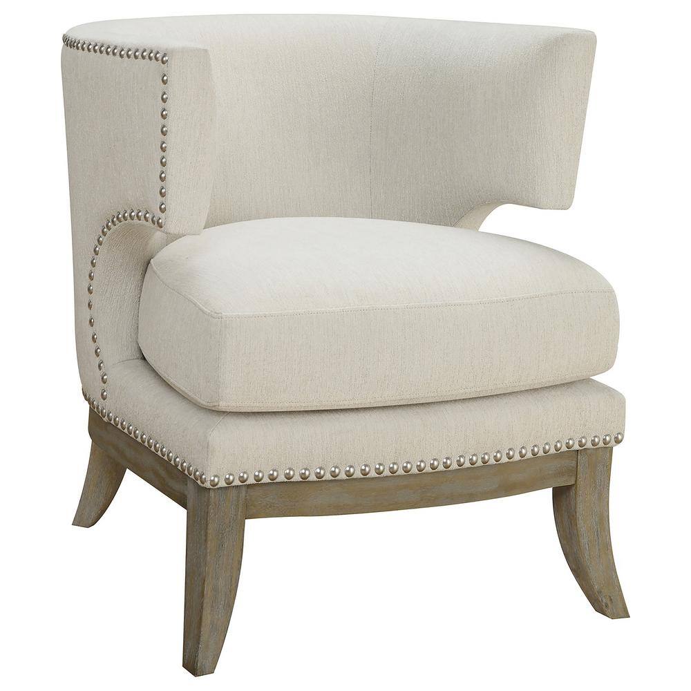 White Barrel Back Accent Chair with Nailhead Trim