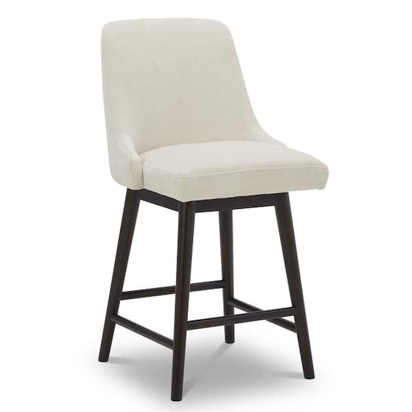 Spruce & Spring 26 in. Maisie Cream Velvet High Back Wood Swivel Counter Stool with Fabric Seat