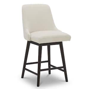 26 in. Maisie Cream Velvet High Back Wood Swivel Counter Stool with Fabric Seat