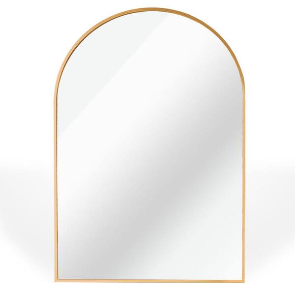 EPOWP 20 in. W x 30 in. H Small Arched Aluminium Framed Wall Bathroom Vanity Mirror in Gold