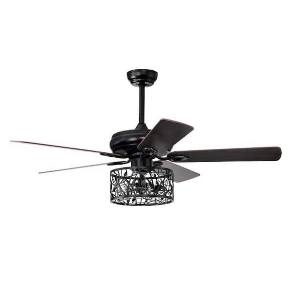 GVODE 52 in. Indoor Black Ceiling Fan with Light, 3-Speed Blades Fandelier Reversible