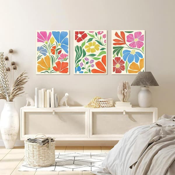 Framed Matisse Colorful Wildflower Wall Art Set of 3, Vintage