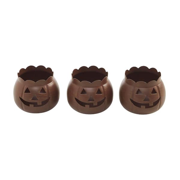 3 in. Bronze Jack-O-Lantern Halloween Candle Holder (Set of 3)