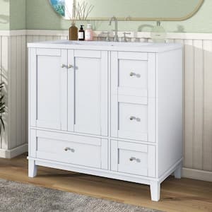 Modern 36 in. W x 18 in. D x 34.3 in. H Single Sink Freestanding Bath Vanity in White with White Cultured Marble Top