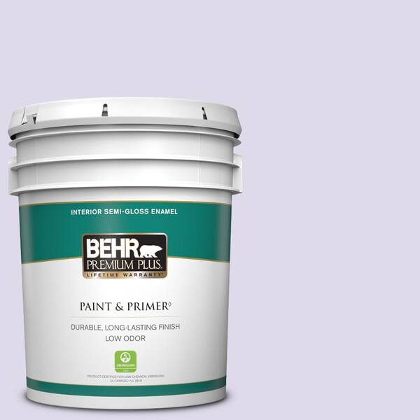 BEHR PREMIUM PLUS 5 gal. #640A-2 Misty Violet Semi-Gloss Enamel Low Odor Interior Paint & Primer