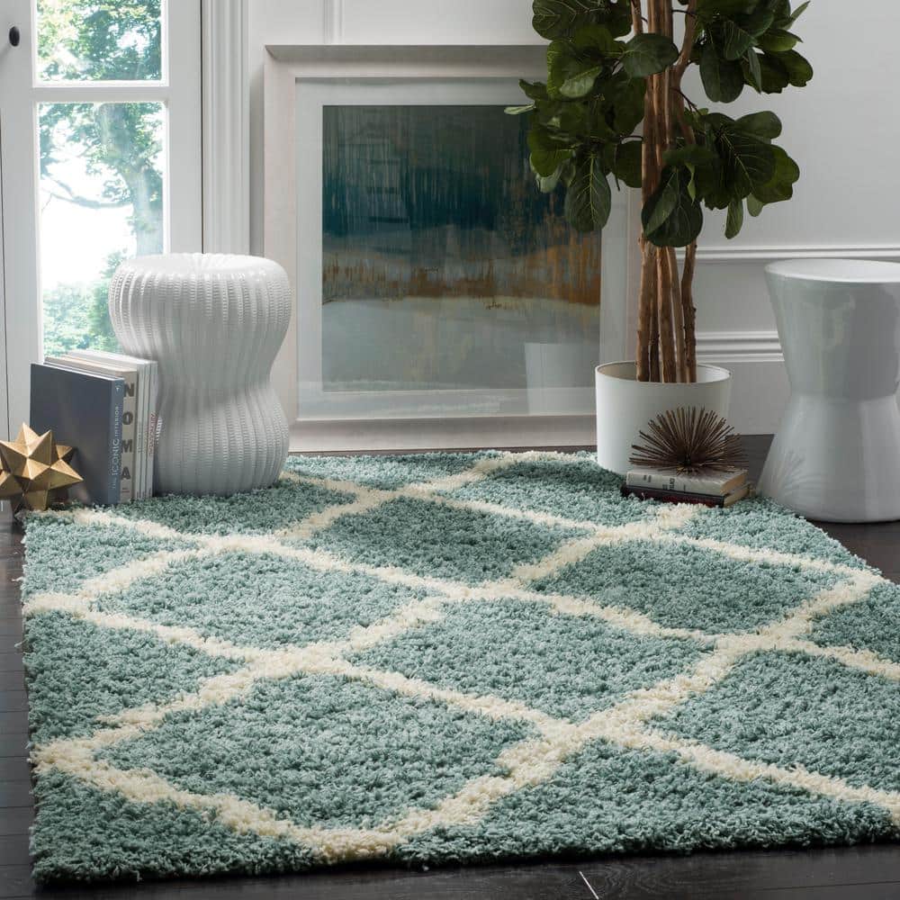 Seafoam and Ivory High Pile Shag Area Rug