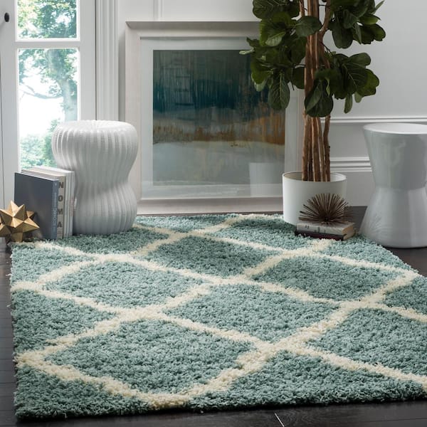 Dallas Shag Light Blue/Ivory 9 ft. x 12 ft. Geometric Area Rug