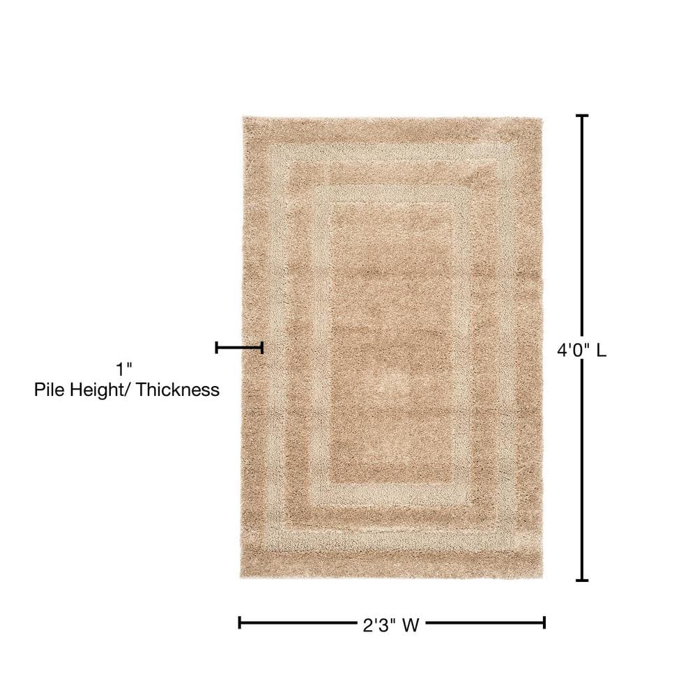 Beige Rectangular Shag Area Rug with Raised Border Design