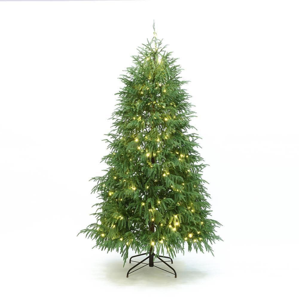 LuxenHome 7 ft. PreLit Green Full Cedar Artificial Christmas Tree
