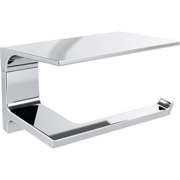 Delta Pivotal Wall Mount Single Post Toilet Paper Holder with Shelf Bath Hardware Accessory in Polished Chrome