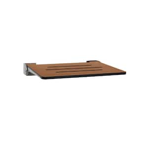 SlimLine Folding Wall Mount Shower Bench Seat, Rustic Teak Seat with Silver Frame