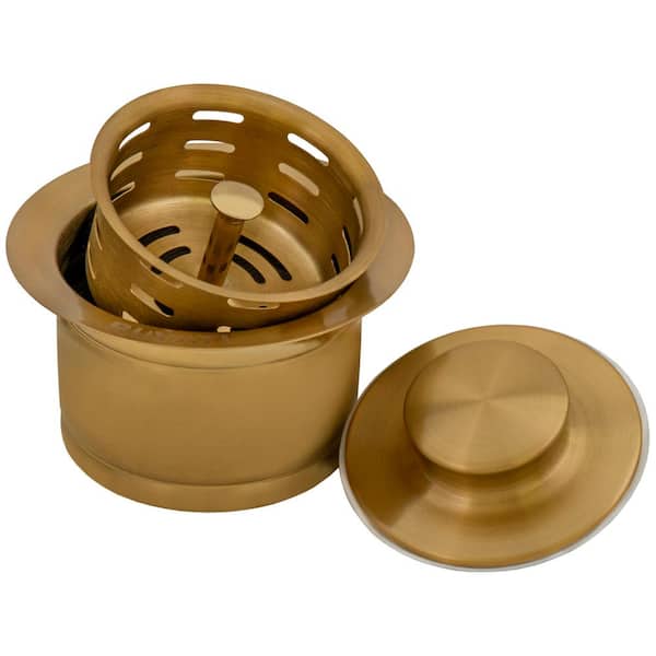 3.5 in. Kitchen Sink Extended Garbage Disposal Flange and Deep Basket Strainer Drain in Brushed Gold Satin Brass