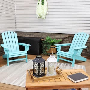 All-Weather Turquoise Outdoor HDPE Recycled Plastic Adirondack Chair with Drink Holder (Set of 2)
