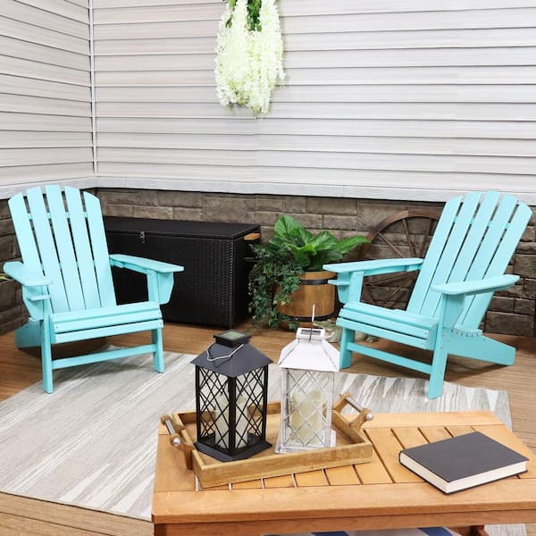 All-Weather Turquoise Outdoor HDPE Recycled Plastic Adirondack Chair with Drink Holder (Set of 2)