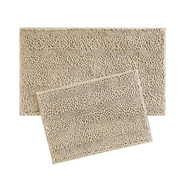 Non-Slip Astor Chenille 20 in. x 34 in. Brown Polyester 2-Piece Bath Mat Set