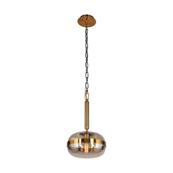 Eurofase Nottingham 1-Light Ancient Brass Mini Pendant with Champagne Tinted Glass Orbs