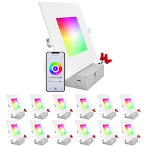 6 in. Smart Square Integrated LED Recessed Light RGBW Color Changing WiFi Compatible with Alexa and Google Home(12-Pack)