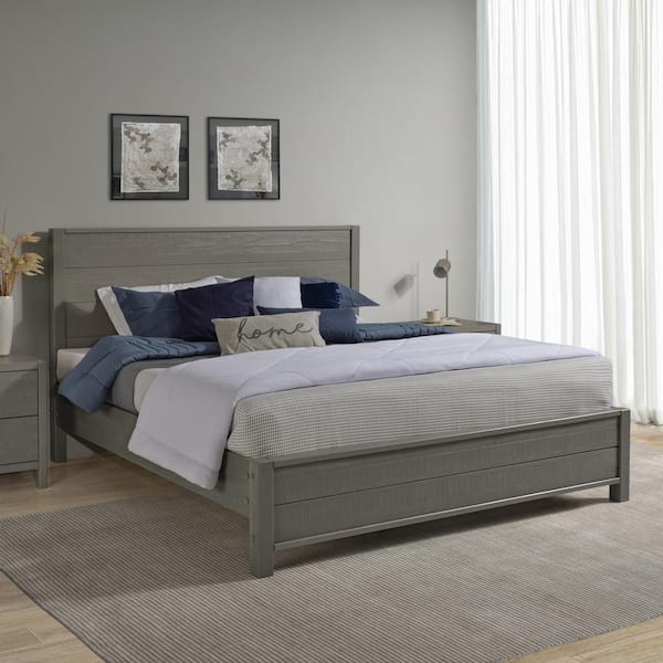 Camaflexi Arlington Distract Grey Solid Wood Frame King Size Panel Bed Dual Height Slat Option