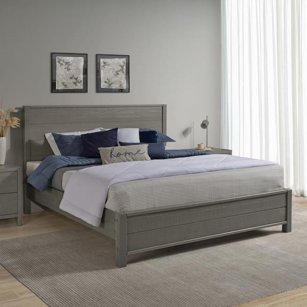 Grey wooden king size bed deals frame