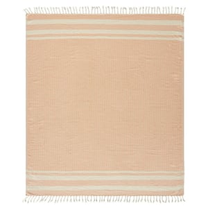 Wesley Orange/White Striped Farmhouse Organic Turkish Cotton Throw Blanket