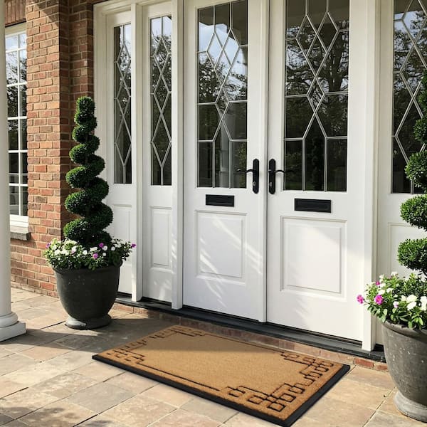 A1HC Rubber and Coir Beige 30 in. x 48 in. Non-Slip Heavy Duty Outdoor Doormat for Front Door, Thick Durable Entry Mat