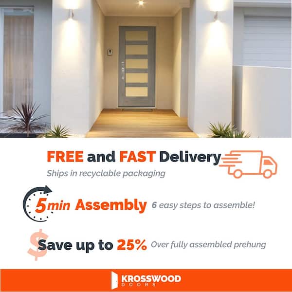 DIY 36 in. x 79" Modern 5-Lite Clear Glass Right-Hand Baby Grand Stain Fiberglass Front Door Kit w/ Quick Assemble Jamb