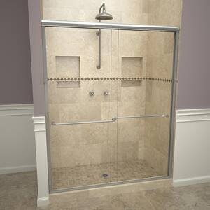 1200 Series 47 in. W x 70 in. H Semi-Frameless Sliding Shower Doors in Brushed Nickel with Towel Bar and Clear Glass