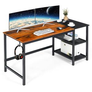 59 in. Rectangular Brown Wood Home Office Computer Desk Study Laptop Table Detachable Shelf