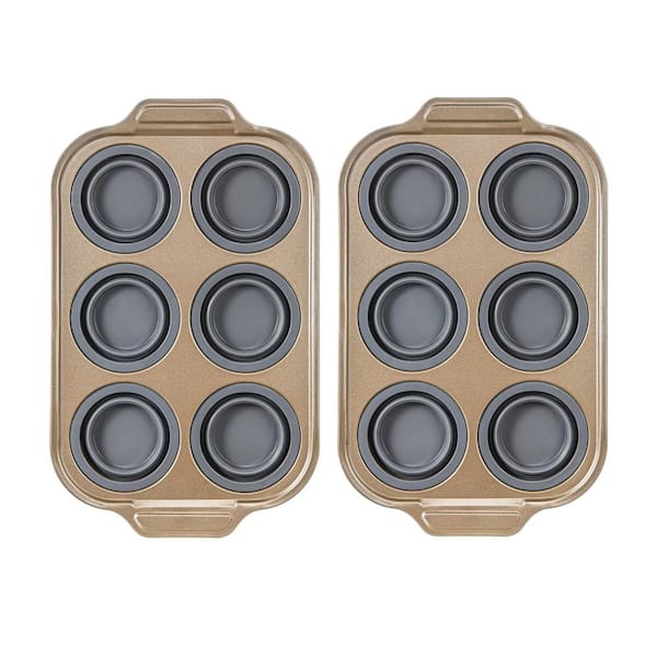 2-Pack Carbon Steel Silicone Nonstick Muffin Pan Cupcake Mold Set for Baking Muffins Brownies Puddings