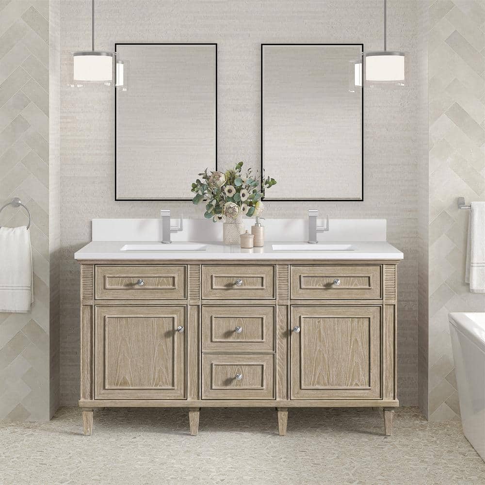 Lorelai 60.0 in. W x 23.5 in. D x 34.06 in. H Double Vanity in Whitewashed Oak with White Zeus Quartz Top price history on PriceWatchPro