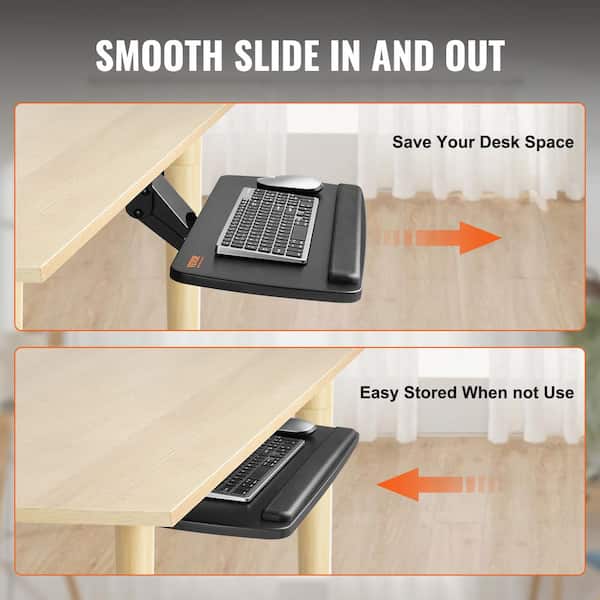 Keyboard Tray Under Desk Adjustable Height Height and Angle Adjustable Keyboard Tray Slide Out Large 25 x 9. 8 in