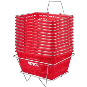 Shopping Basket 16.9 in. L x 11.8 in. W x 8.07 in. H Durable PE Material Baskets with Handle and Stand, Red (Set of 12)