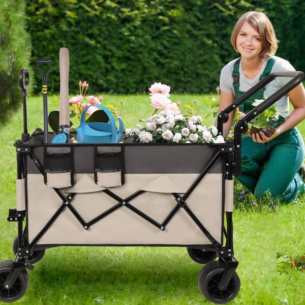4 cu.ft. Steel Garden Cart, Multi-Functional Push-Pull Folding