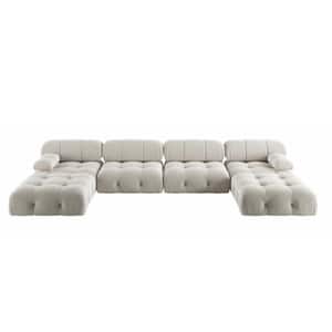 138.61 in. Square Arm 6-Piece U Shaped Velvet Modular Free Combination Sectional Sofa with Ottoman in Beige
