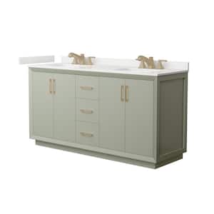 Strada 66 in. W x 22 in. D x 35 in. H Double Bath Vanity in Light Green with White Quartz Top