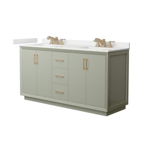 Wyndham Collection Strada 66 in. W x 22 in. D x 35 in. H Double Bath Vanity in Light Green with White Quartz Top