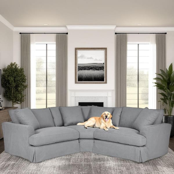 Armen Living Ciara 99 in. Flared Arm 3-piece Fabric L-Shaped Sectional Sofa in. Slate Gray