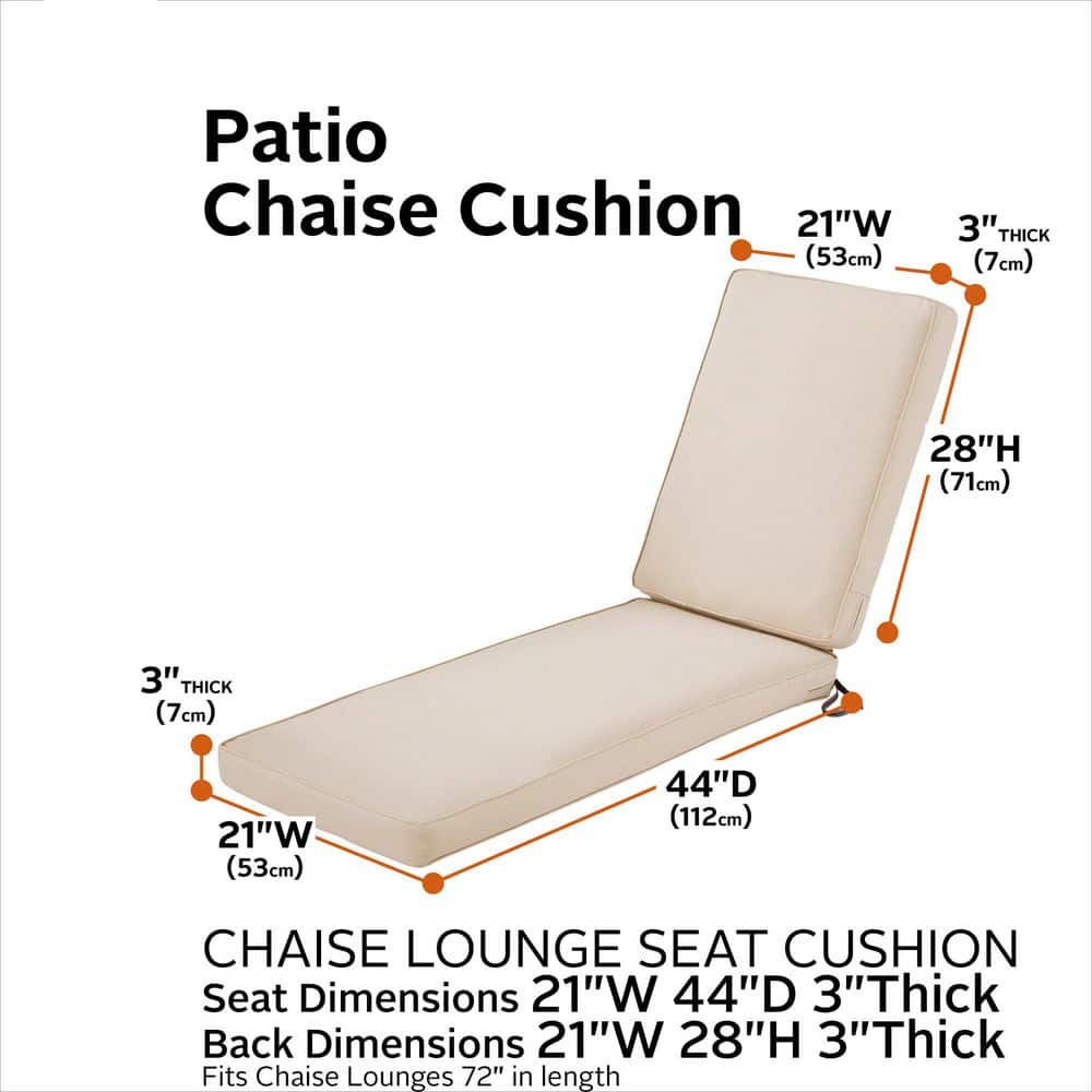 Antique Beige Water-Repellent Outdoor Chaise Lounge Cushion, 72 x 21