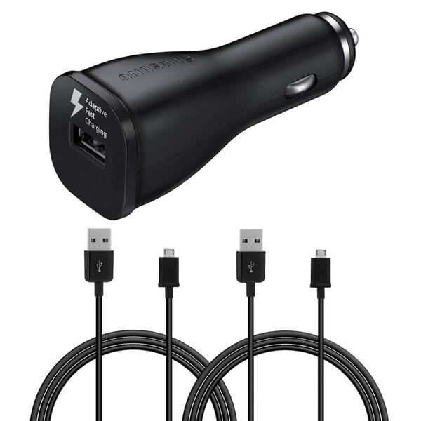 Samsung OEM Fast Charge Car Adapter with 5 ft. USB Charging Cable, Black (2-Pack)