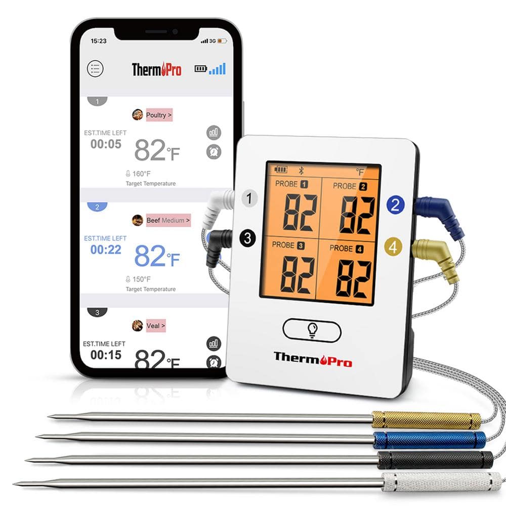 ThermoPro 2-Probe 500 ft. Truly Wireless Meat Thermometer, Red, Bluetooth  Meat Thermometer for Grilling and Smoking TP962W - The Home Depot