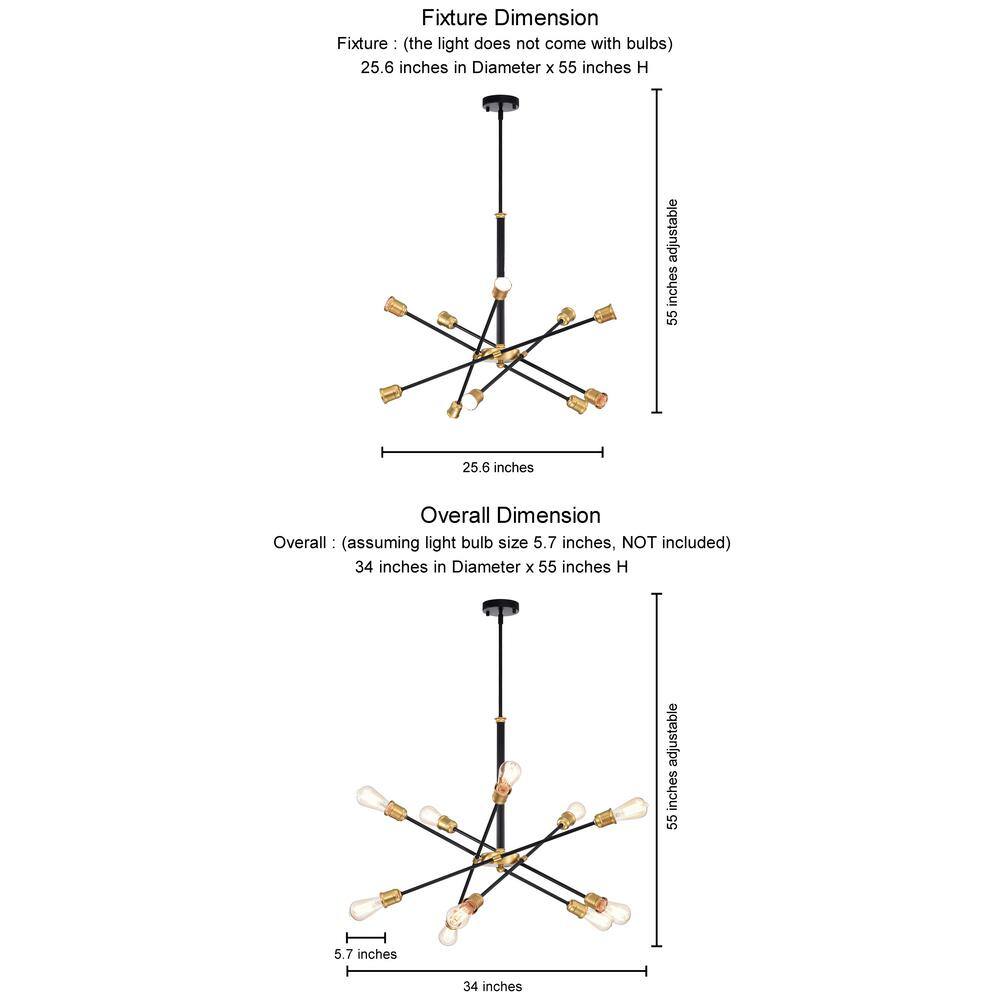 Lorena Black and Gold 10-Light Sputnik Chandelier