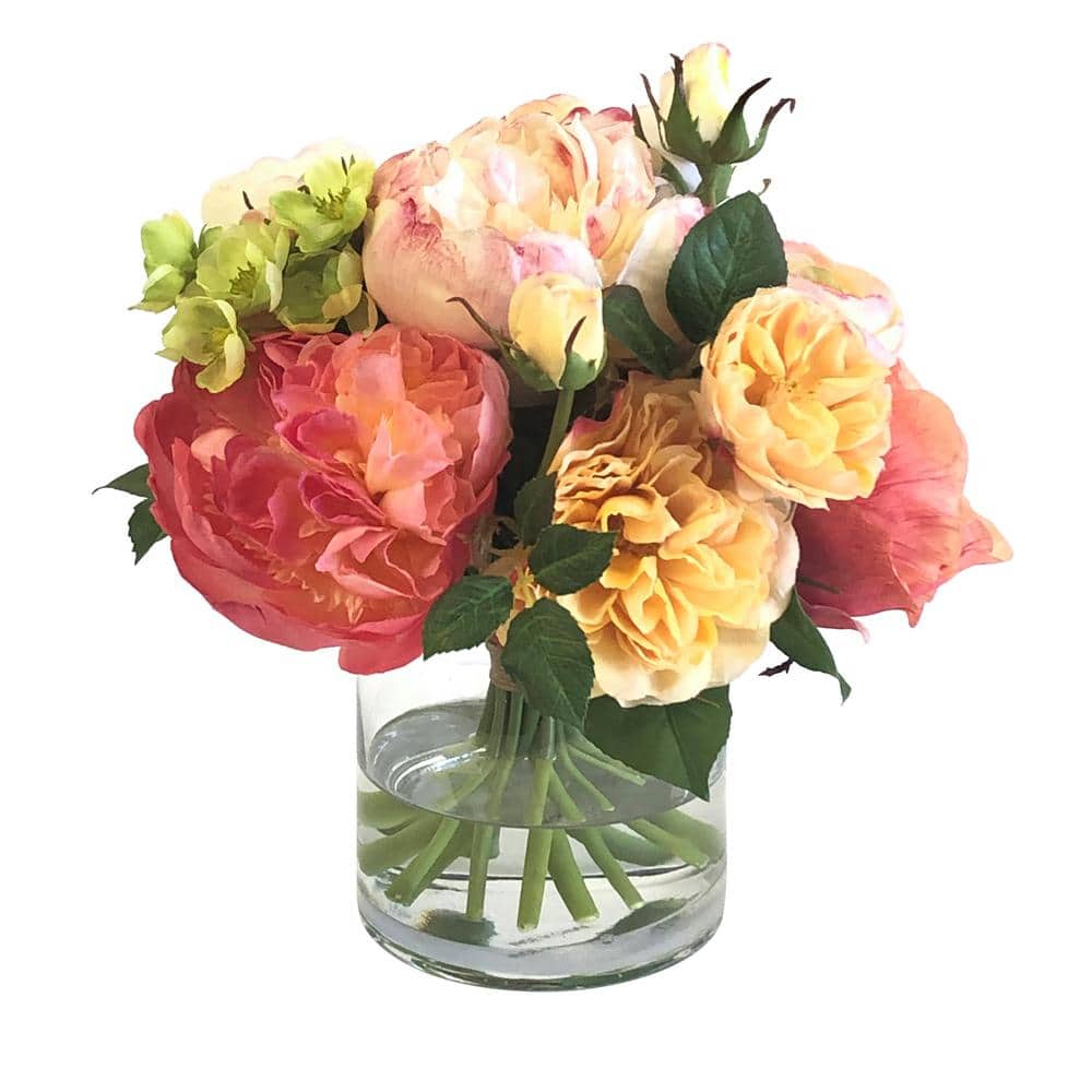 10.5 in. Multi-Colored Indoor Artificial Peony Ran Rose Garden in Vase