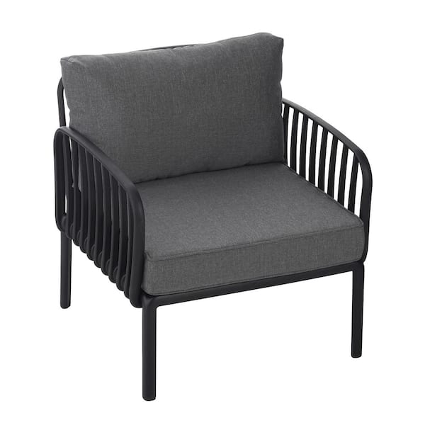 Tenleaf Black Plastic Outdoor Lounge Chair with Dark Gray Cushions