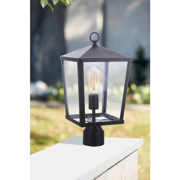 Olsen 1-Light Black Finish Aluminum Hardwired Outdoor Weather Resistant Post Light and Clear Glass w/ No Bulbs Included