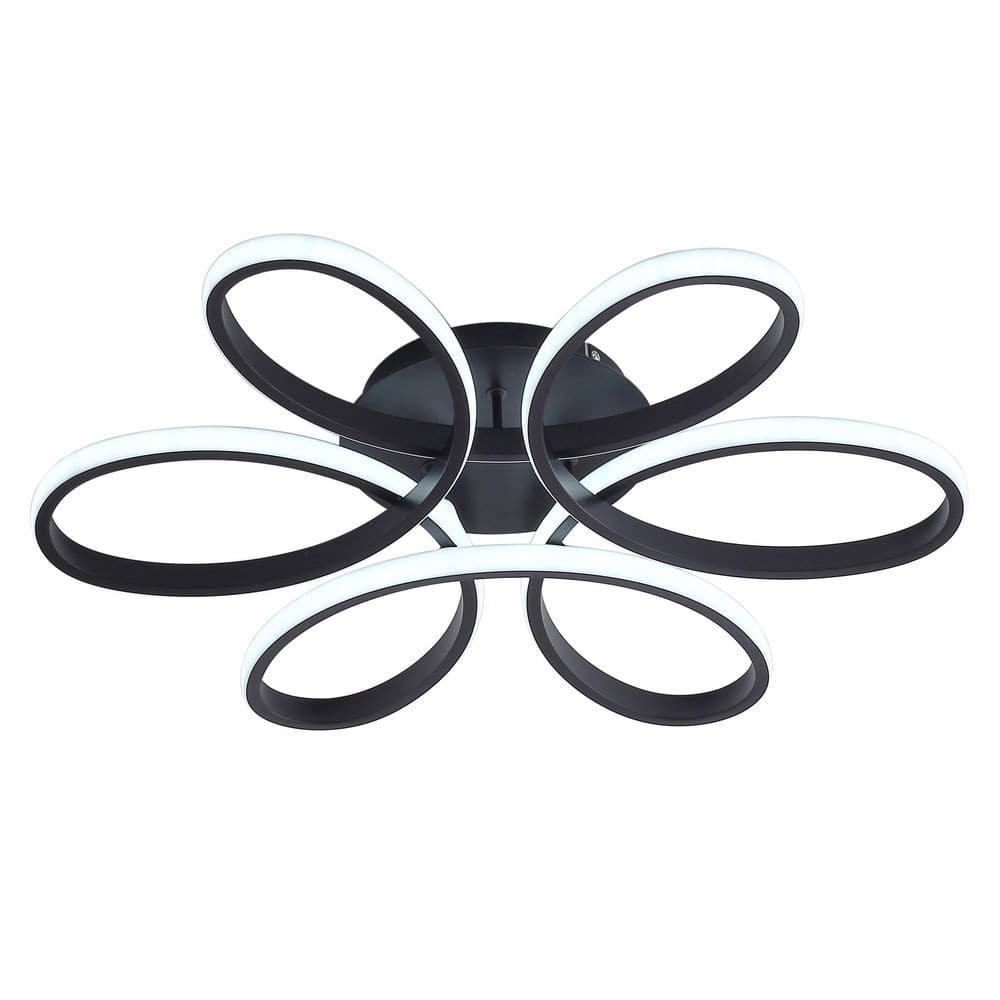 22.8 in Cluster Matte Black 6 Rings Flower Flush Mount Integrated LED Ceiling Light with Remote Control and Dimmable price history on PriceWatchPro