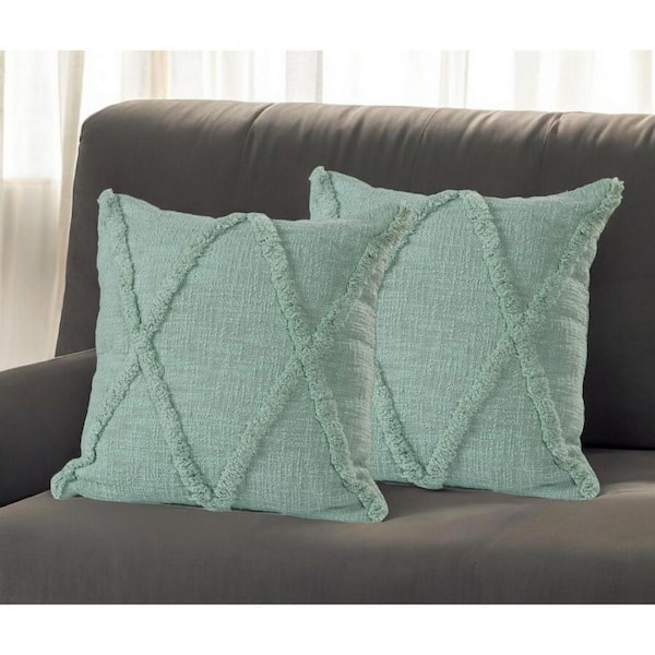 HomeRoots Green Geometric Polyester 18 in. x 18 in. Throw Pillow (Set of 2)