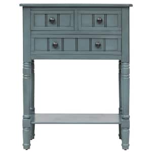 24 in. Rectangle Navy Wood Console Table with 3-Storage Drawers